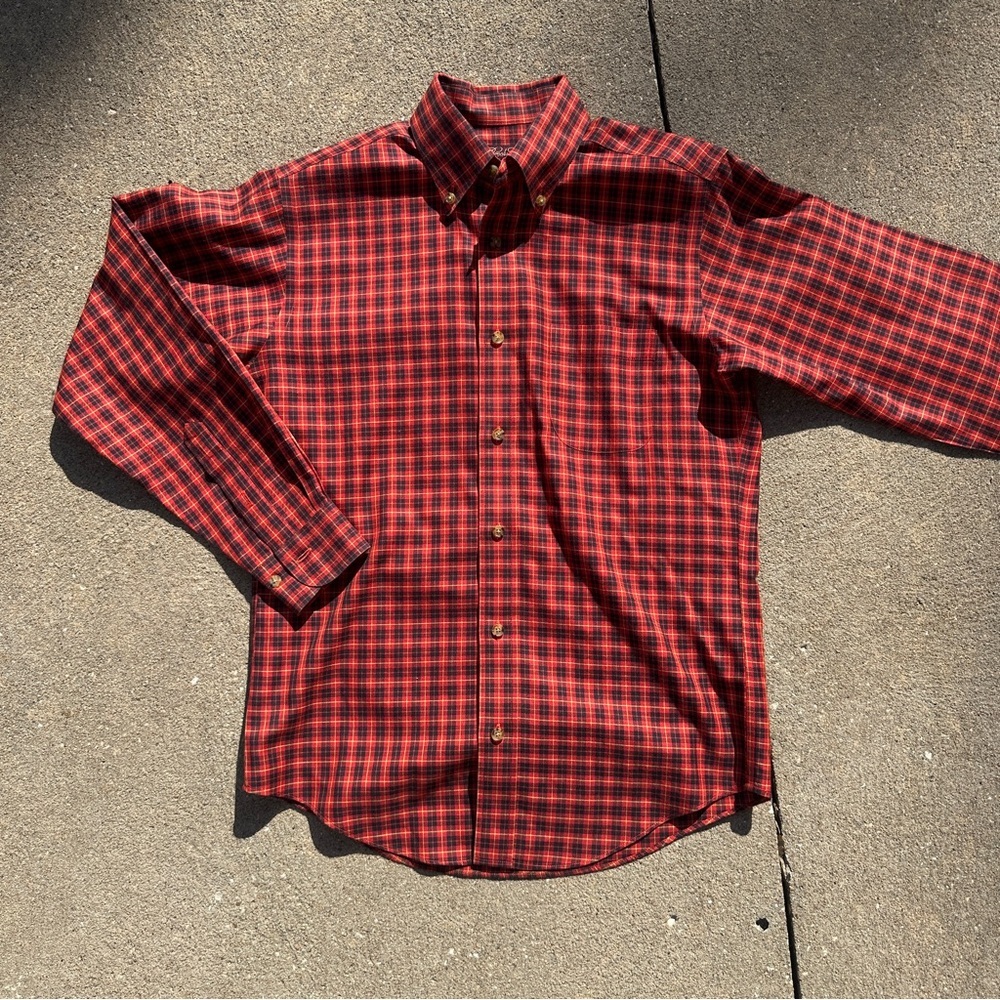 Brooks Brothers Boys Red and Black Button Down Shirt Size YM